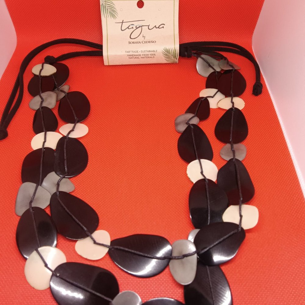 New Tagua necklaces by Soraya Cedeno in two color combinations.